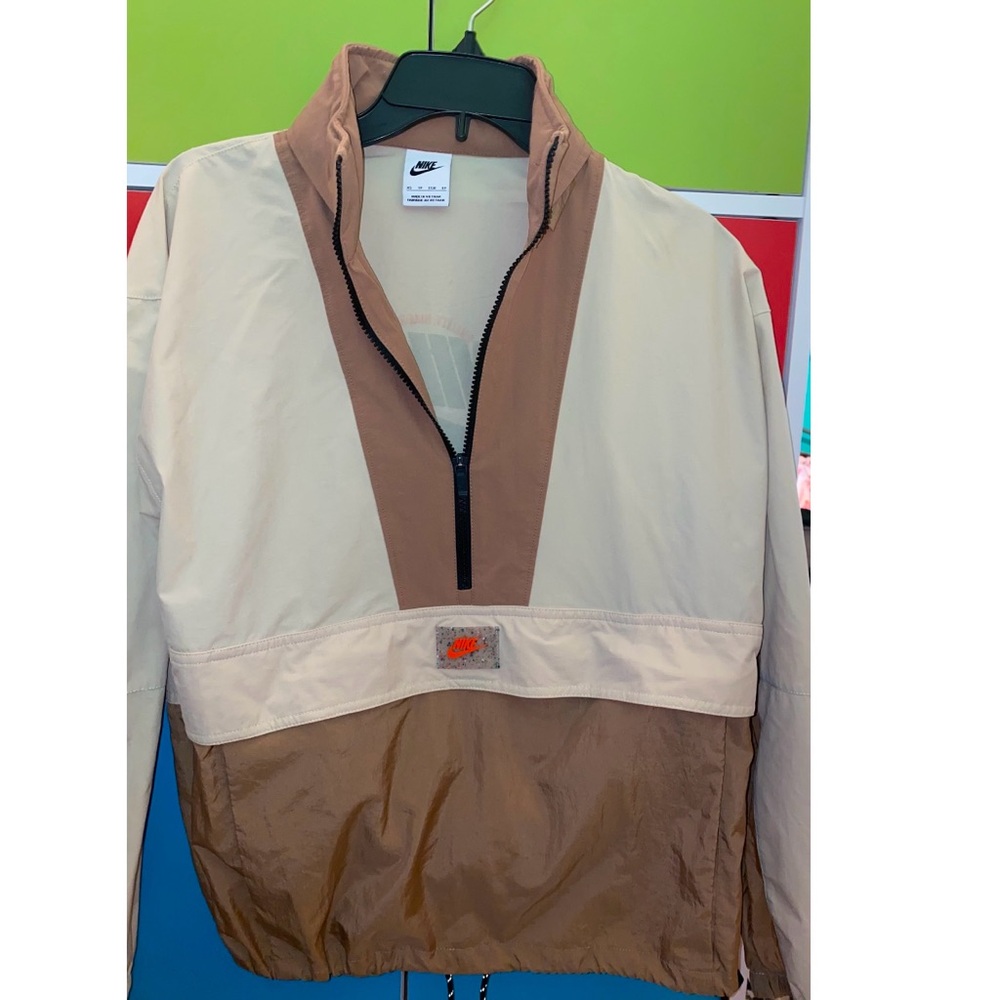 Nike Cream and Brown Half-Zip windbreaker Jacket